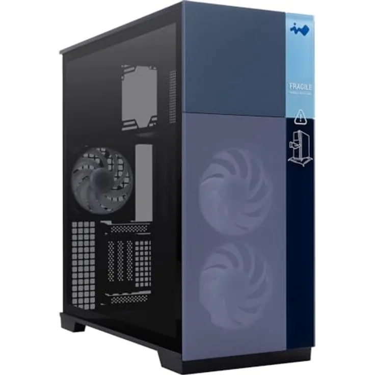 IN WIN F5 E-ATX Full Tower Computergehäuse mit gehärtetem Glas, Mesh-Panels und anpassbaren Frontblenden, schwarz