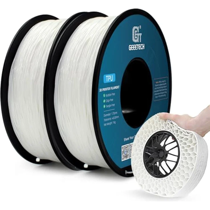 GEEETECH TPU 95A Filament Weiß, 2x1kg Spule, flexible Anwendungen, hervorragende Schichthaftung, verstopfungs- und blasenfrei – Bild 1