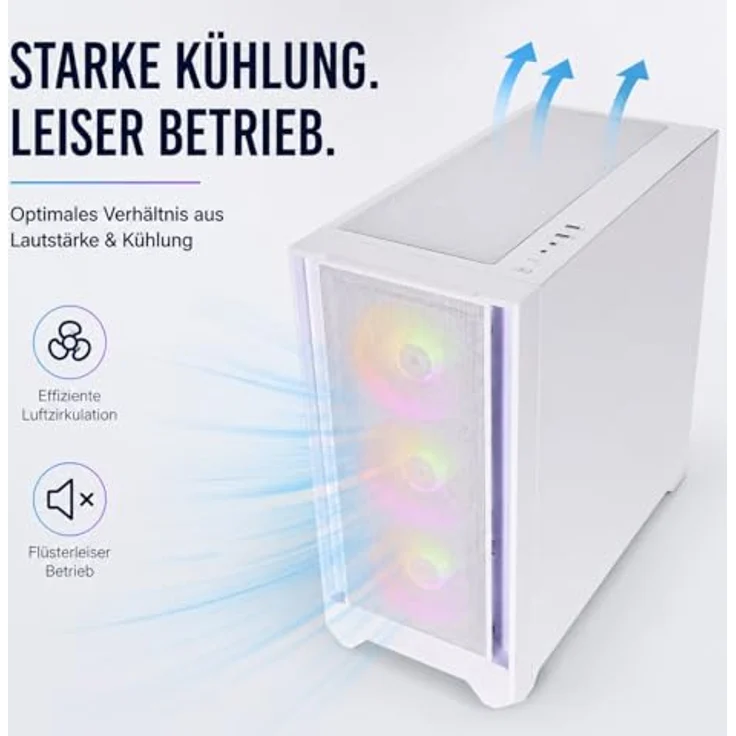 SILENTWARE Flow 110 White A-RGB Midi Tower PC-Gehäuse, 4x 120mm A-RGB Lüfter, Glas-Seitenfenster, Meshfront, GPU bis 380mm, ATX/mATX/ITX – Bild 4