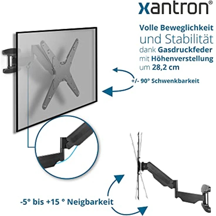 Xantron® ERGOLINE-440B Wandhalterung Fernseher Schwenkbar Neigbar/TV Halterung 23-55 Zoll/Höhenverstellbare TV Wandhalterung/Fernseher Schwenkarm mit geringem Wandabstand - inkl. Montagematerial – Bild 3