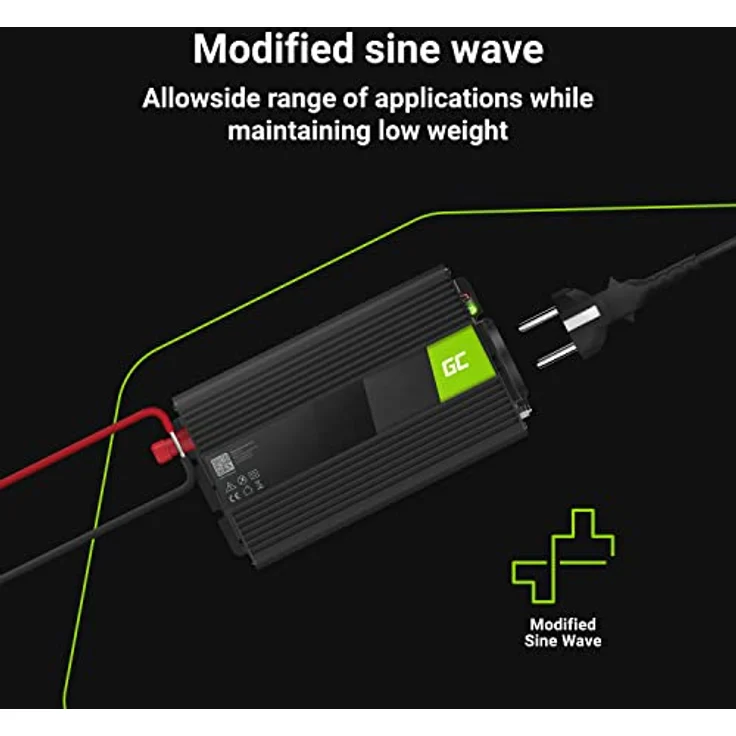 Green Cell INV03DE, Wechselrichter DC 12V - 500 Watt, Schwarz – Bild 2