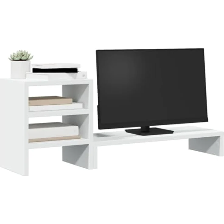vidaXL Monitorständer, Schreibtischaufsatz mit Schreibtisch-Organizer, Unterbau Bildschirm Laptop Ständer, Tisch Erhöhung für PC Monitor Drucker, Weiß Holzwerkstoff – Bild 3