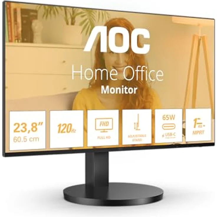 AOC 24B3CF2 Monitor 24" IPS, Full HD, 100Hz, USB-C 65W, höhenverstellbar, VESA, 4ms Reaktionszeit, energieeffizient – Bild 1