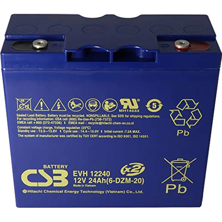 CSB CSB-EVH12240 12 Volt AGM Bleiakku 24Ah, zyklenfest und standbyfähig, M5 Innengewinde, 181x76,2x178mm – Bild 8