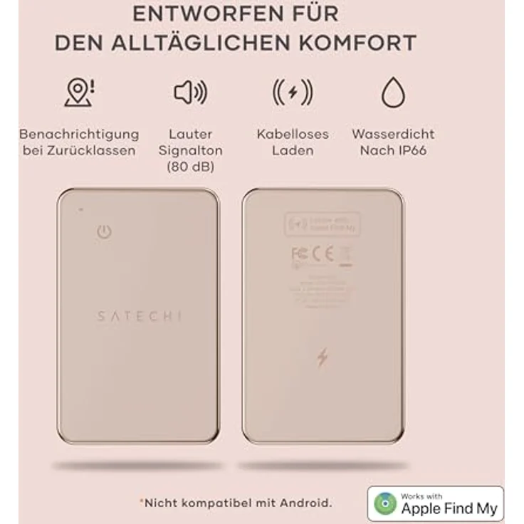 SATECHI FindAll Wallet-Kartenetui mit Find My, Tracker und Trennungsalarm – Wasser- und staubdicht, kabelloses Laden, komp. mit iPhone, iPad & Mac – Desert Rose – Bild 2