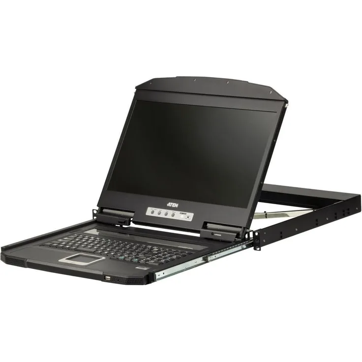 Aten CL3700NW-ATA-FG KVM-Konsole mit 18,5" FullHD-Display, HDMI, USB, 19"-Rackmontage, schwarze Bauweise