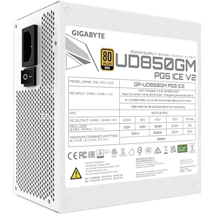 Gigabyte GP-UD850GM PG5 ICE, 850W ATX 3.1 Netzteil mit 80 PLUS Gold-Zertifizierung, vollmodular, Weiss – Bild 6
