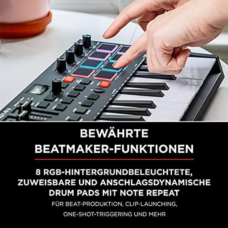 M-Audio Oxygen Pro Mini – 32-Tasten USB MIDI Keyboard Controller mit Beat Pads, MIDI-zuweisbaren Reglern, Tasten & Fadern, Softwarepaket inklusive – Bild 4