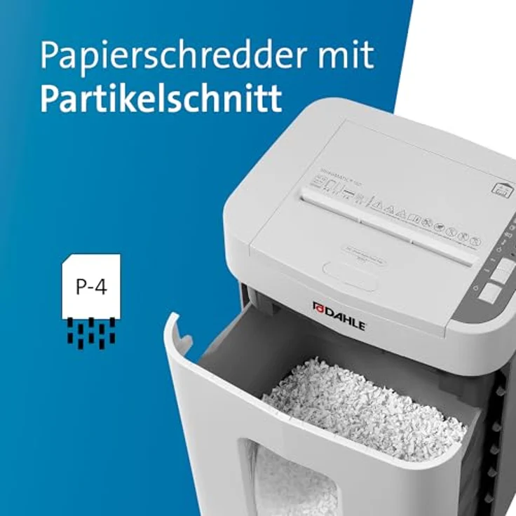 Dahle ShredMATIC 150, Aktenvernichter mit Partikelschnitt P-4, 4 x 12 mm, bis 150 Blatt, lichtgrau, 24-Liter-Schnittgutbehälter – Bild 3