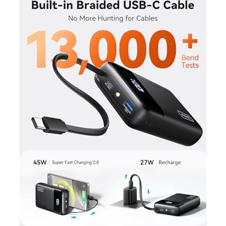 INIU MegaPower 22,5 W, Power Bank 20000 mAh mit USB-C Ein- und Ausgang, eingebautem Kabel, kompaktes Design – Bild 5