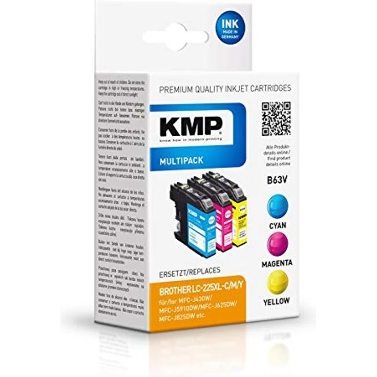 KMP Tinte ersetzt Brother LC-225XLC, LC-225XLM, LC-225XLY Kompatibel Kombi-Pack Cyan, Magenta, Gelb – Bild 1