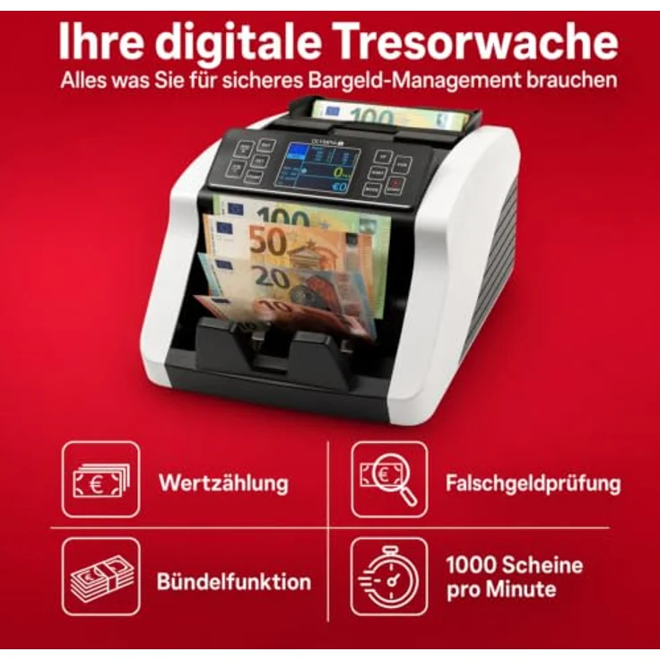 OLYMPIA Banknotenzähler NC 560 Plus, Echtheitsprüfung, externes Kunden-Display, bis zu 1.000 Banknoten pro Minute – Bild 7