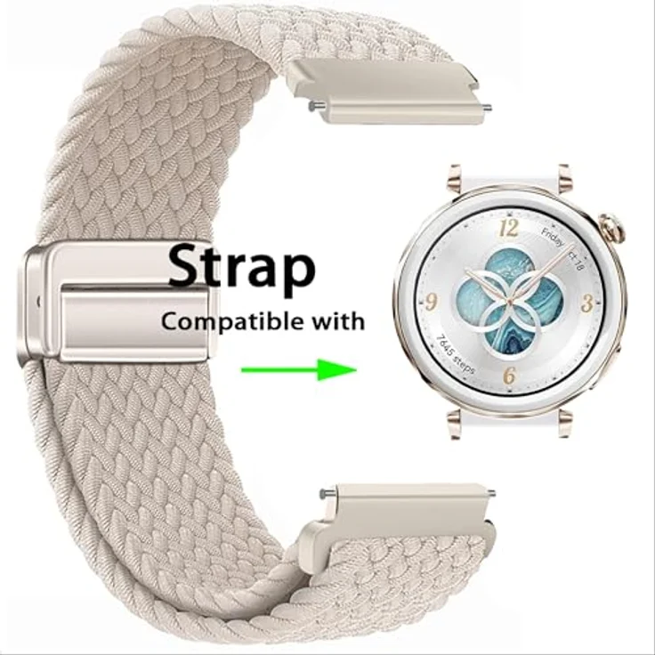 GIOPUEY Geflochtenes Nylon Armband für Huawei Watch GT 6/GT 5 41mm, elastisch und atmungsaktiv, unisex, Beige – Bild 2