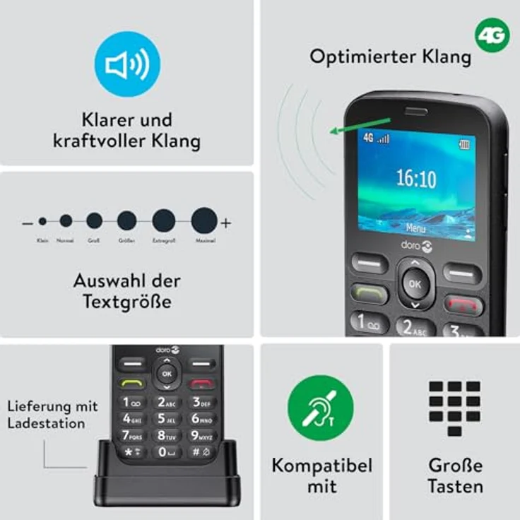 Doro 1880 Seniorenhandy 4G, FM Radio, integrierte Taschenlampe, schwarz – Bild 3