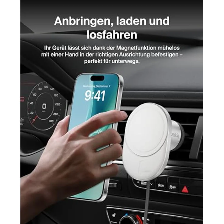 Belkin BoostCharge Pro magnetisches kabelloses Kfz-Ladegerät mit Qi2 (15 W), MagSafe-kompatibles Auto-Ladegerät für iPhone-Serien 16/15/14/13/12, mit USB-C Kabel und 20-W-USB-C-Kfz-Netzteil – Bild 4