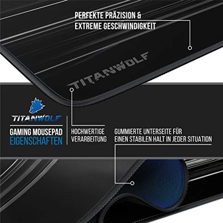 CSL - Übergröße Mauspad Gaming Titanwolf 1200x600mm - XXXL Mousepad groß mit Motiv - Tischunterlage Large Size - verbessert Präzision und Geschwindigkeit - XXL z.B. für Logitech Maus und Tastatur – Bild 5