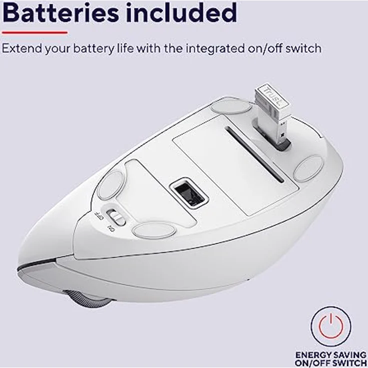 Trust Verto Kabellose Vertikale Maus, Wireless Ergonomische Maus, Vorbeugung Gegen Mausarm/Tennisarm (RSI Syndrom), 800-1600 DPI, Funkmaus für Rechtshänder, PC, Laptop, Mac, mit Batterien - Weiß – Bild 5