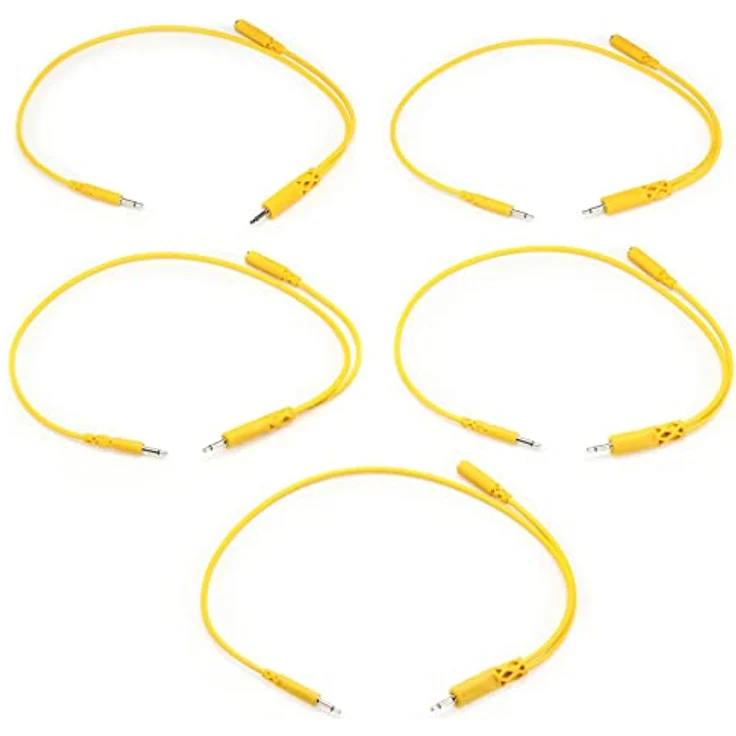 Hosa CMM-545Y Hopscotch Patchkabel, 3,5 mm TS mit 3,5 mm TSF Pigtail, 4,8 cm, 5 Stück – Bild 1
