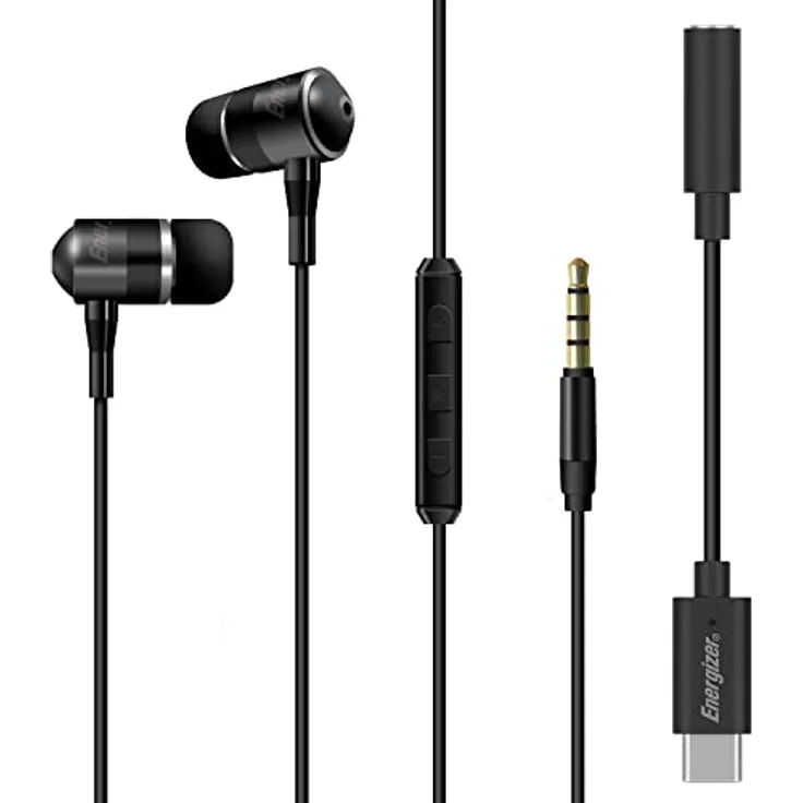 Energizer - Kabelgebundene Kopfhörer mit USB-C-Adapter - Fernbedienung mit 3 Tasten