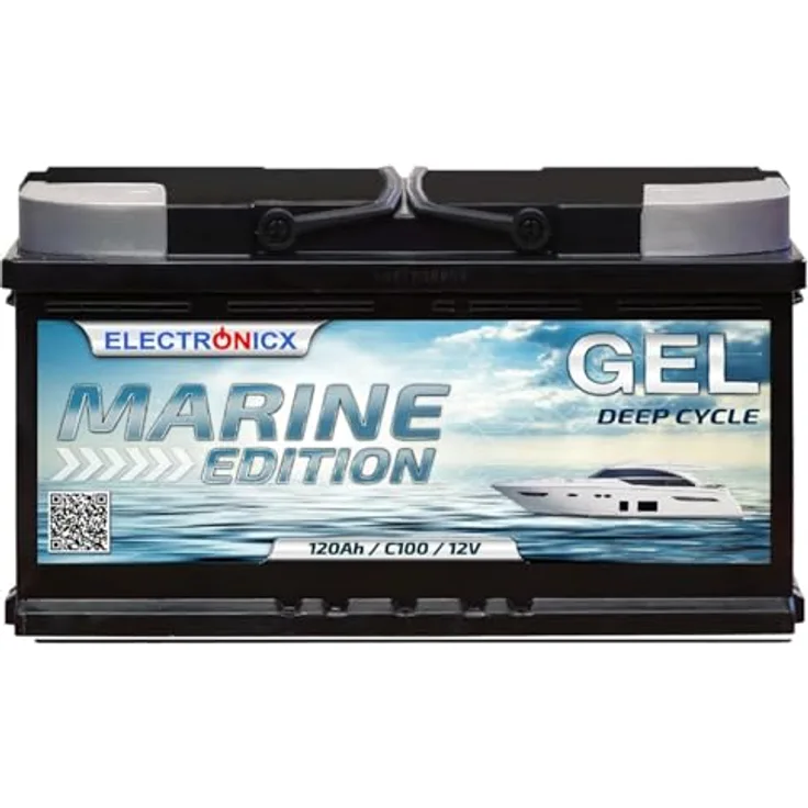 Electronicx Marine Edition Gel Batterie 120 AH 12V, wartungsfreie Bootsbatterie mit hoher Stromabgabe und auslaufsicherem Gehäuse