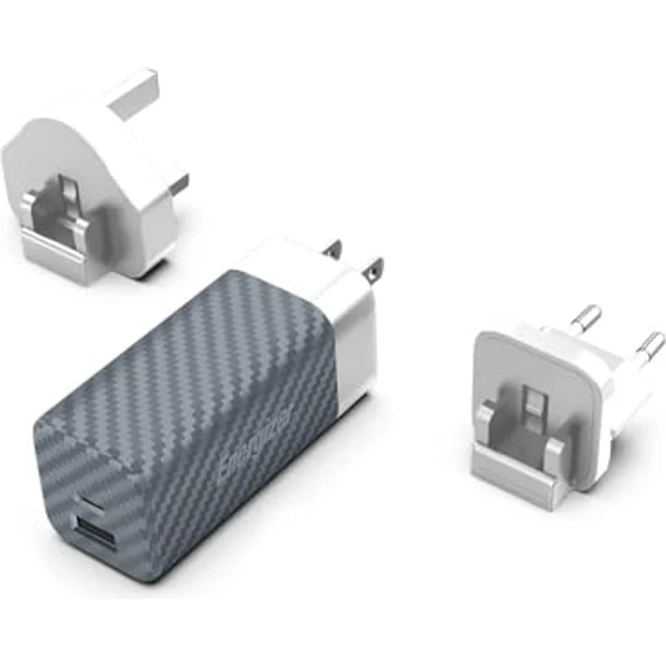 Energizer Schnellladegerät USB-A und USB-C 65 W – 3 Steckdosen im Lieferumfang enthalten (EU/US/UK) – Silber/Grau – Bild 3