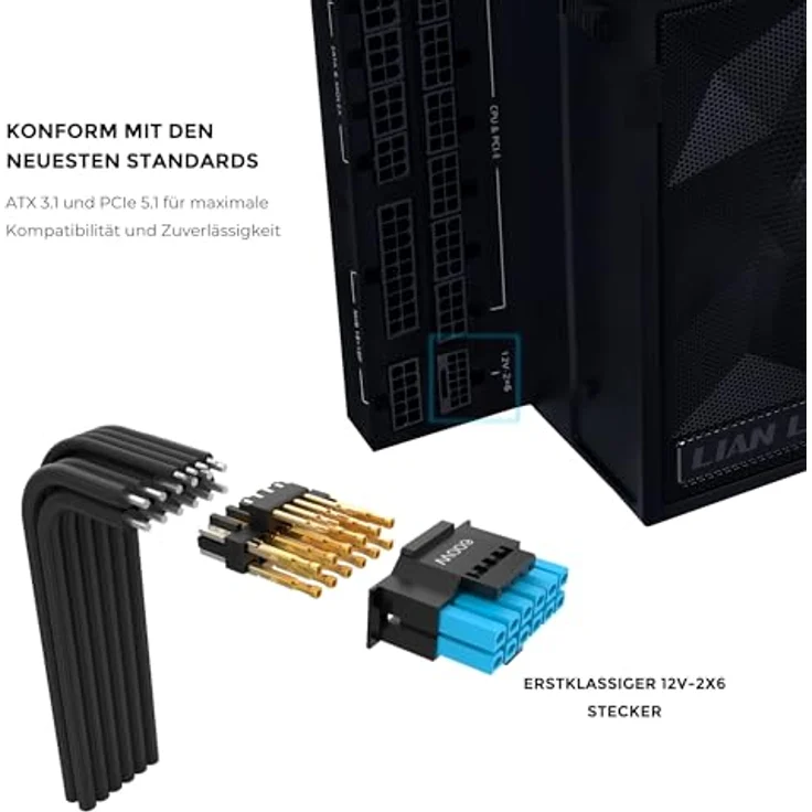 Lian Li Edge Gold 850 PC Netzteil Schwarz, 850 Watt ATX Netzteil, PCIe 5.1, ATX 3.1 PSU | 80 Plus Gold, modular, Sleeved Cable Kit, 12VHPWR für NVIDIA RTX, leiser Lüfter – Bild 4