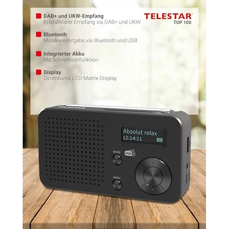 TELESTAR TOP 100, Mobiles DAB+/UKW Radio mit 15 Std. Spielzeit, Bluetooth 5.4, USB-Mediaplayer – Schwarz – Bild 4
