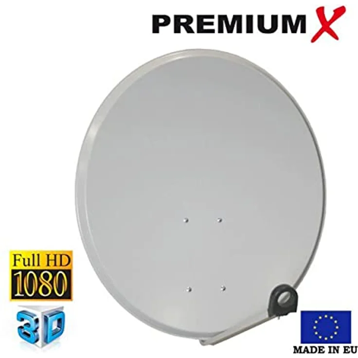 PremiumX Camping Sat Anlage 60cm, Satellitenschüssel mit FullHD Empfänger und Single LNB, hellgrau, inklusive 10m Koaxialkabel mit F-Stecker – Bild 2