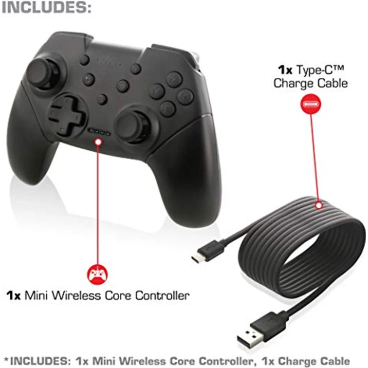 Nyko Mini Wireless Core Controller, kabelloser Gamepad für Nintendo Switch und PC, schwarz – Bild 2