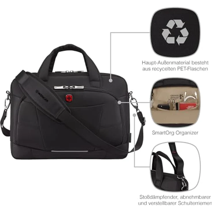 Wenger Altair Brief, Notebooktasche für Laptops bis 16 Zoll, Schwarz, mit Triple Protect Fach und SmartOrg Organizer – Bild 4