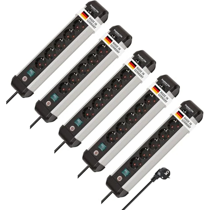 Brennenstuhl Premium-Alu-Line 6-Fach Steckdosenleiste, Aluminium mit 3m Kabel und beleuchtetem Sicherheitsschalter, platzsparend mit 45°-Anordnung – Bild 1