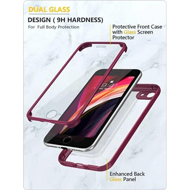 Miracase 360 Grad Hülle für iPhone SE 2022/ SE 2020/ iPhone 8, Ganzkörper Schutzhülle mit eingebauter Glas Displayschutzfolie, Stoßfest, Rosarot – Bild 2