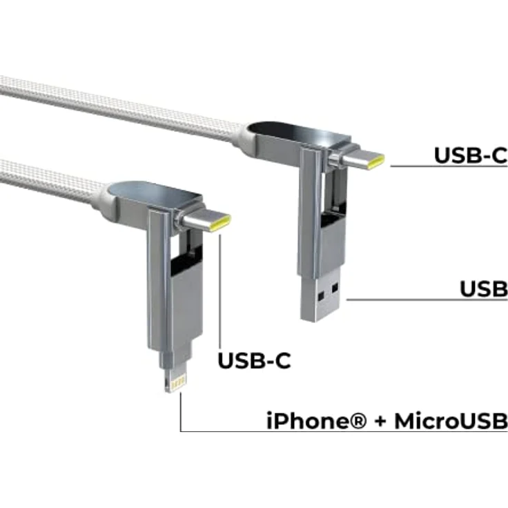 Rolling Square inCharge XL 3 m, Ladekabel, USB-A,C/Mikro-USB/Lightning, weiß – Bild 2