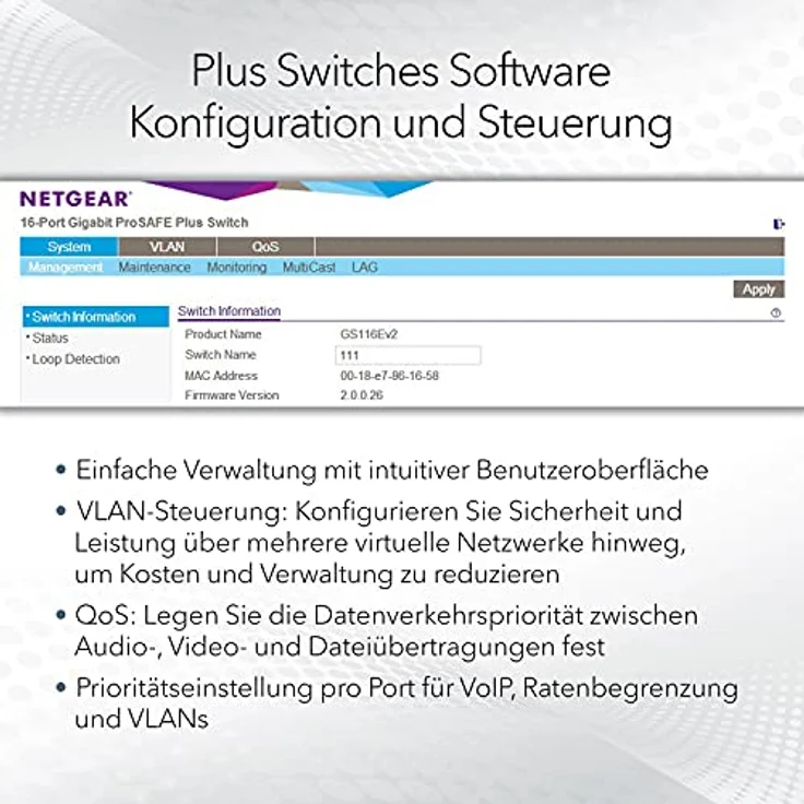 Netgear GS110EMX 10-Port Gigabit-10G Ethernet LAN Switch Smart Managed Plus (mit 2x 10G-Multi-Gig, Desktop- oder Rack-Montage mit ProSAFE Lifetime-) schwarz, grau – Bild 3