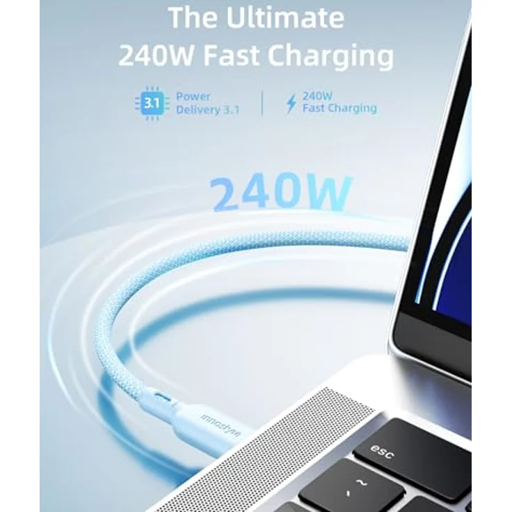 Innostyle USB-C Polyamid Schnellladekabel 240W 2m Blau, Hochgeschwindigkeits-Datenübertragung für iPhone & Samsung – Bild 2