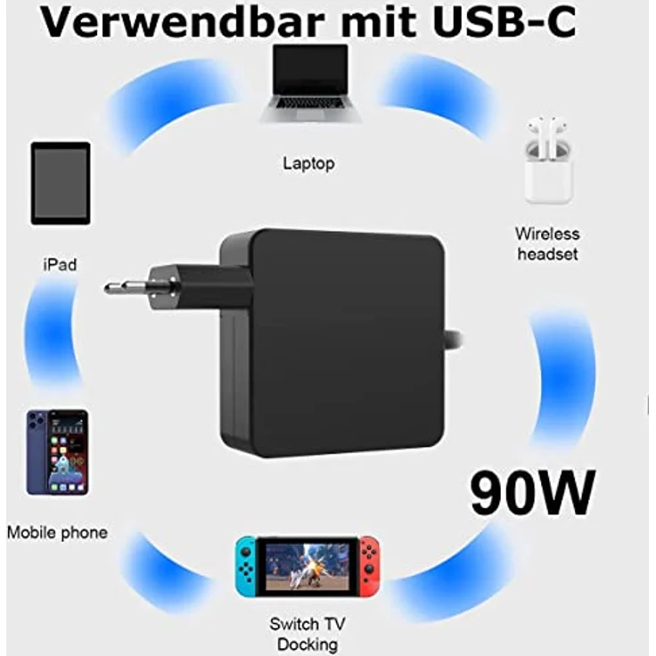 Bolwins B28CS USB-C Netzteil 90W PD Laptop Ladegerät – Universell für 20V, 15V, 12V, 9V, 5V – Kompatibel mit Pro Air 2018, HP, Dell, Lenovo, Smartphones – Leicht und Tragbar – Bild 5