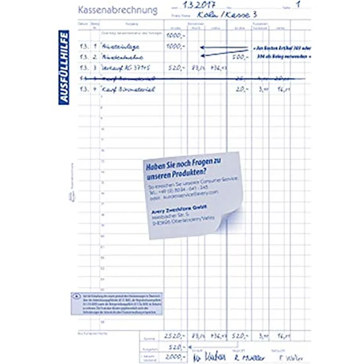 Avery Zweckform Formularblock Kassenabrechnung mit MwSt.-Spalte, praxisorientierte Einteilung für Einnahmen und Ausgaben, 1 Blatt Blaupapier – Bild 4