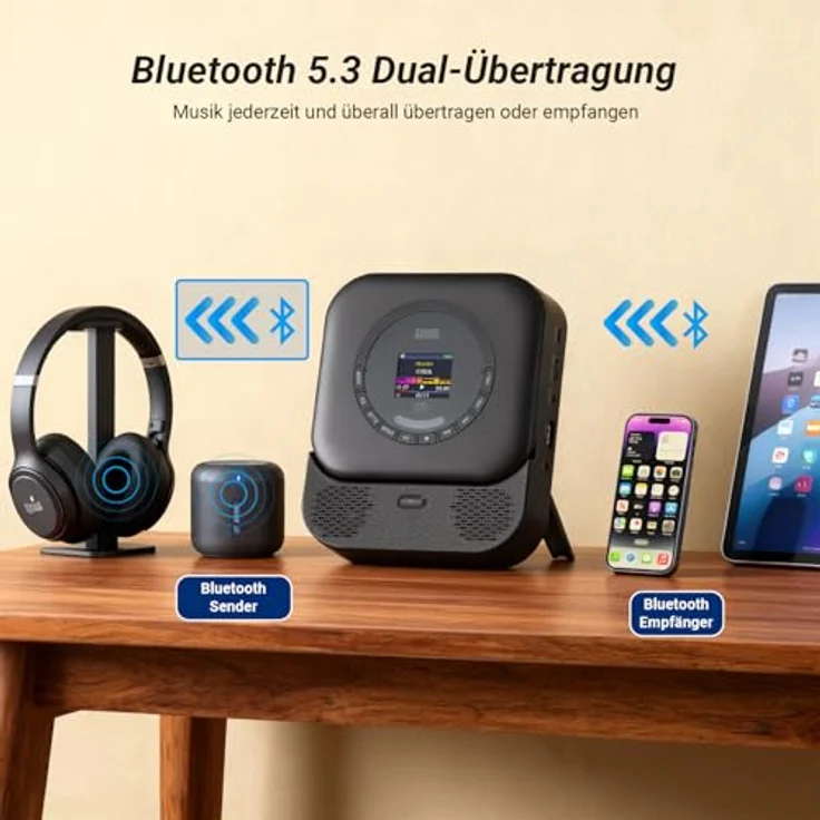 August SE15B MP3-Player, Schwarz, Bluetooth 5.3, CD-Player und AUX-Lautsprecher mit Fernbedienung – Bild 3