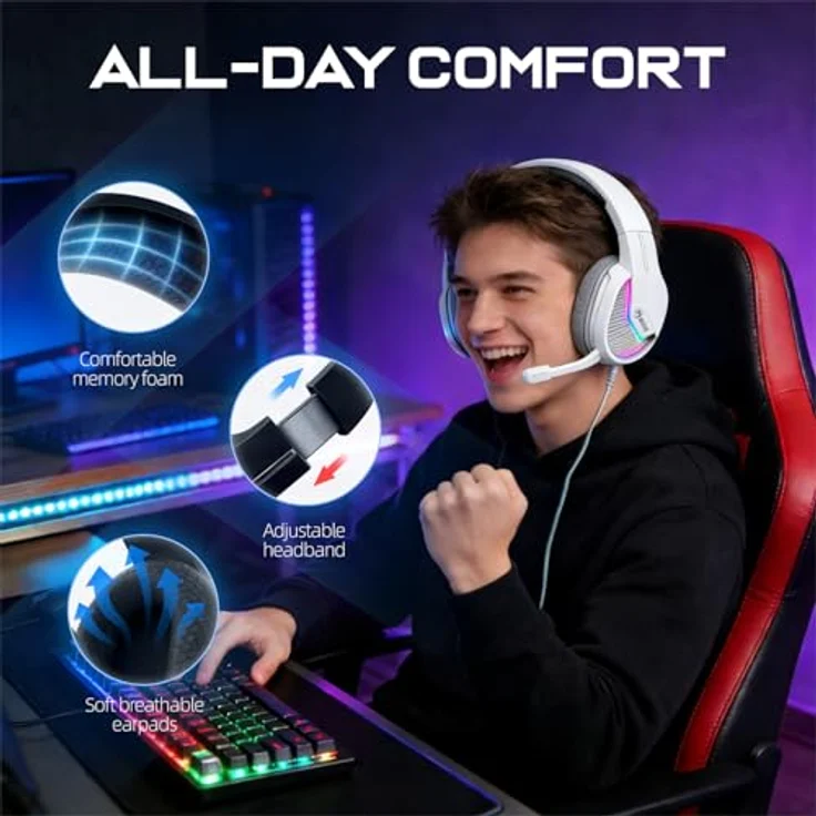 Marvo HG8936 Rosa, Kabelgebundenes Gaming-Headset mit Mikrofon, 3,5 mm Klinke und USB, Pink – Bild 6