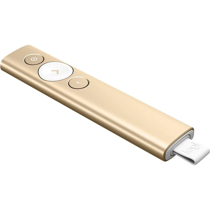 Logitech Spotlight Presenter, Bluetooth und 2,4 GHz Verbindung via USB-Empfänger, Digitaler Laserpointer, 30 m Reichweite, Timer, Vibrationsalarm, PC-Mac-Android-iOS - gold, Englische Verpackung – Bild 2