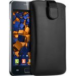 mumbi Leder Etui Tasche mit Ausziehlasche schwarz für Samsung Galaxy S2