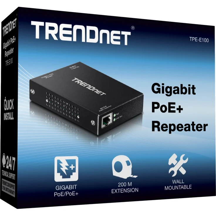 TRENDnet Gigabit PoE+ Extender-Verstärker, Einfacher Port PoE, Power over Ethernet, Verlängert 100 m auf eine Gesamtdistanz von bis zu 200m (656 ft.), TPE-E100 – Bild 4