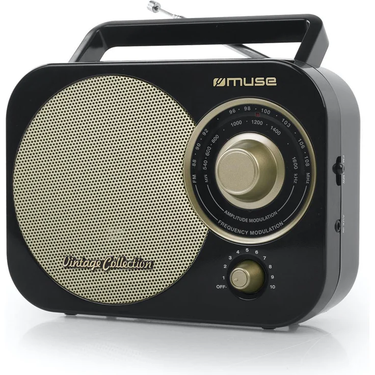 Muse M-055 RB Tragbares 2 Band-Radio FM-MW, Vintage Stil, Tragegriff, Teleskopantenne schwarz – Bild 2