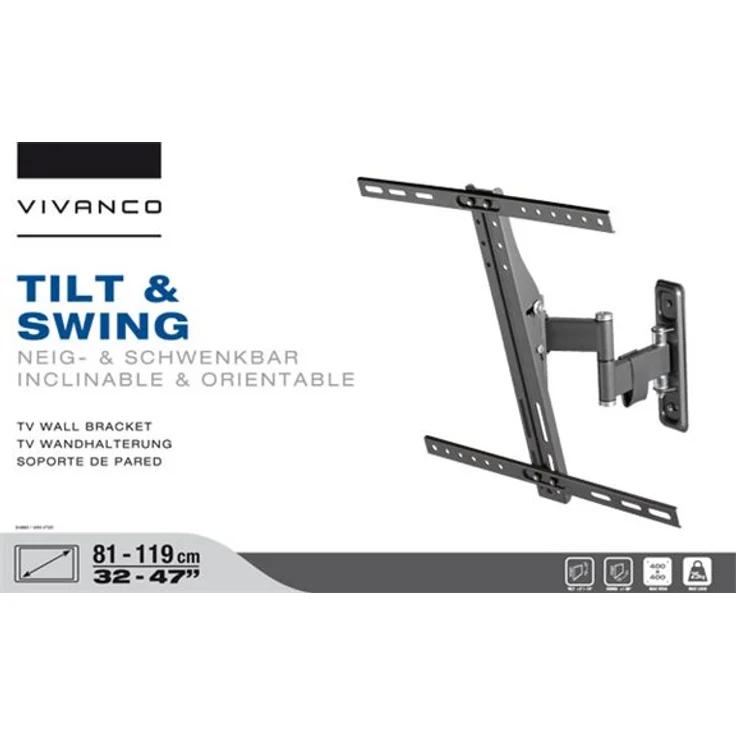Vivanco WM 4725 neig- und schwenkbare TV-Wandhalterung (81 cm (32 Zoll) bis 119 cm, (47 Zoll), max. 25kg, max. VESA 400x400) schwarz – Bild 2