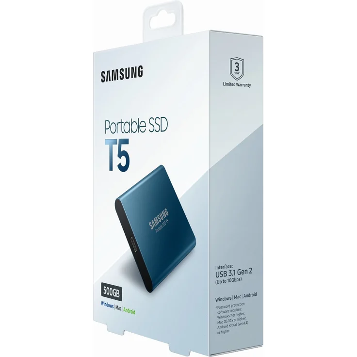 Samsung T5 MU-PA500 - Solid-State-Disk - verschlüsselt - 500 GB - extern (tragbar) - USB 3.1 Gen 2 (USB-C Steckverbinder) - 256-Bit-AES - Ocean Blue (MU-PA500B/EU) – Bild 9
