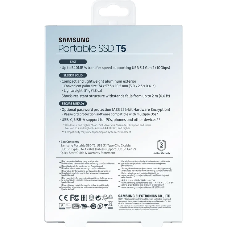 Samsung T5 MU-PA500 - Solid-State-Disk - verschlüsselt - 500 GB - extern (tragbar) - USB 3.1 Gen 2 (USB-C Steckverbinder) - 256-Bit-AES - Ocean Blue (MU-PA500B/EU) – Bild 10