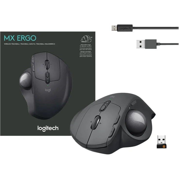 Logitech MX Ergo Kabellose Ergonomische Trackball-Maus, 2.4 GHz Verbindung via Unifying USB-Empfänger, 4-Monate Akkulaufzeit, Verstellbarer Winkel, Multi-Device, PC-Mac-iPadOS (910-005179) – Bild 10