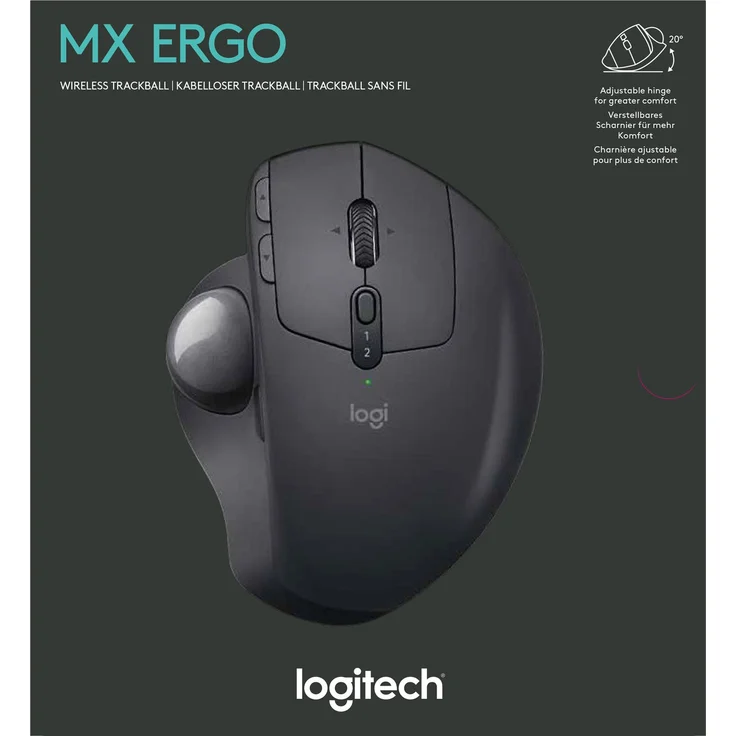 Logitech MX Ergo Kabellose Ergonomische Trackball-Maus, 2.4 GHz Verbindung via Unifying USB-Empfänger, 4-Monate Akkulaufzeit, Verstellbarer Winkel, Multi-Device, PC-Mac-iPadOS (910-005179) – Bild 9