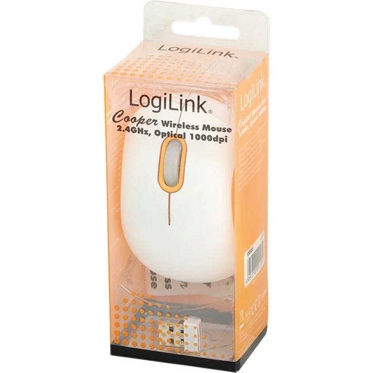 LogiLink Cooper - Optische Mini Funk Maus (2,4 GHz) 1000 dpi, ideal für z.B. Notebooks, mit 3-Level Stromsparmodus, weiß-orange – Bild 2