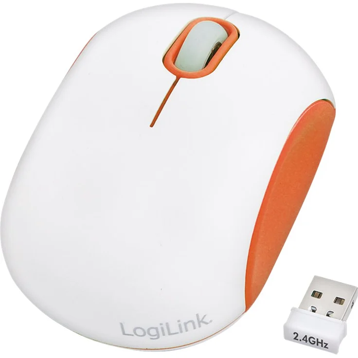 LogiLink Cooper - Optische Mini Funk Maus (2,4 GHz) 1000 dpi, ideal für z.B. Notebooks, mit 3-Level Stromsparmodus, weiß-orange – Bild 1